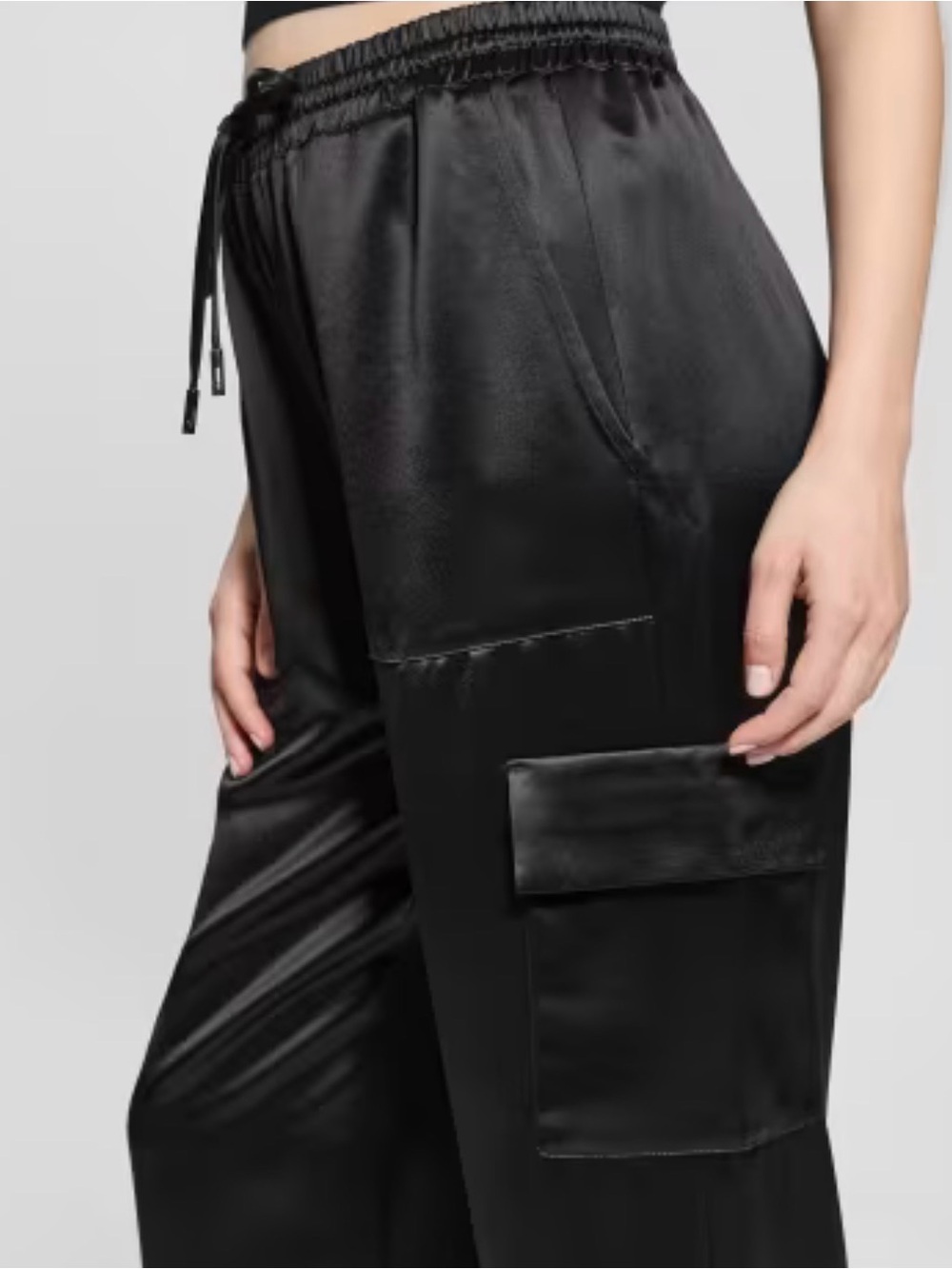 GUESS Black Satin Cargo Jogger Pants - Women - Never Worn - Picture 2 of 5